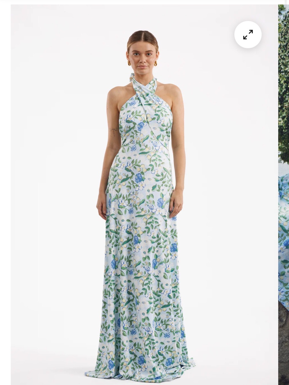 Halter Floral Maxi Dress in Blue and Green